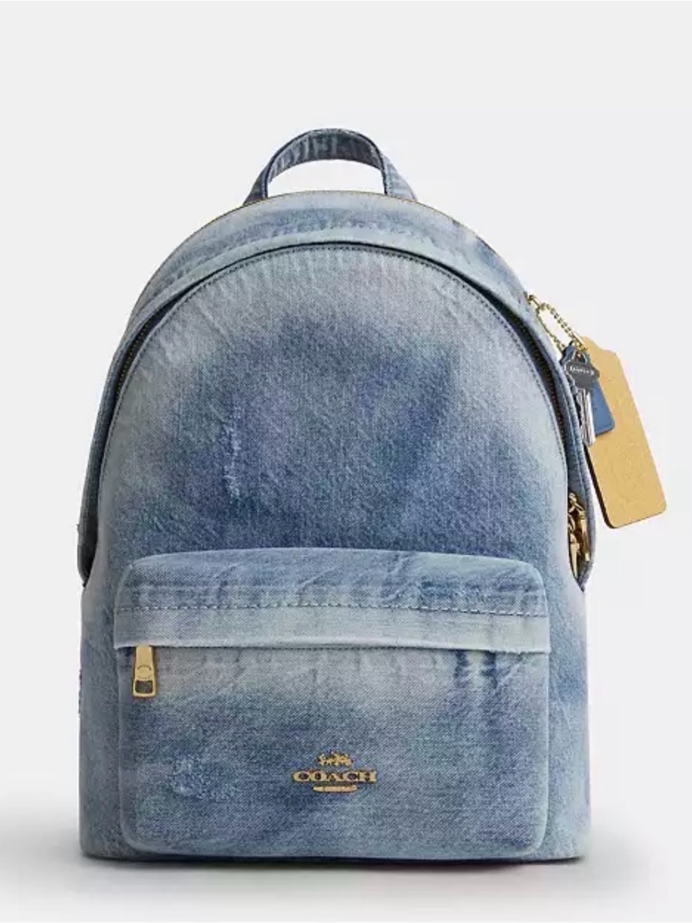 Coach Light Blue Denim Backpack with Gold Hardware
